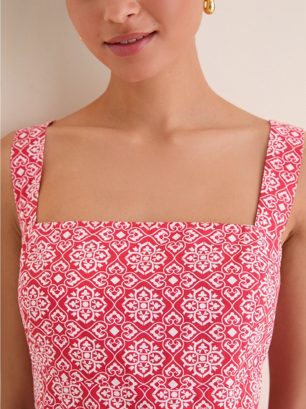 Hyacinth House Red and White Patterned Square-Neck Mini Dress from Tuckernuck - Picture 4 of 6